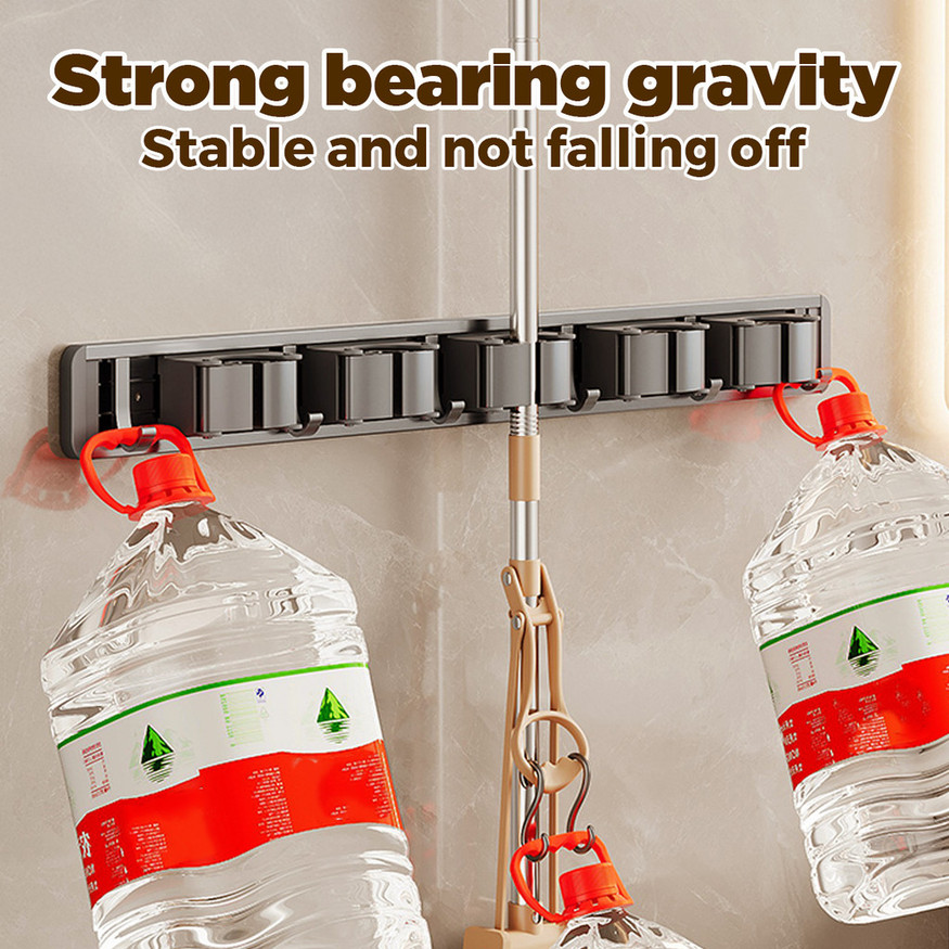 Punch-Free Mop Rack Mop Hooks Wall Mount Mop Holder Organizer 304 ...