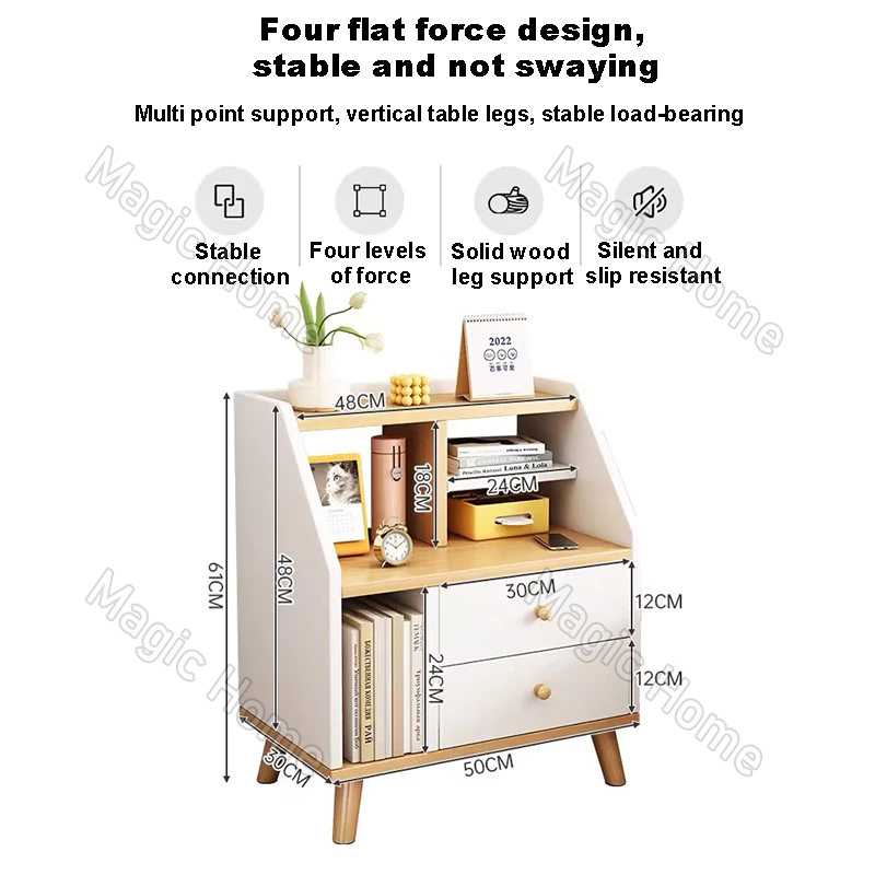 Magic Home-Wooden Bedside Table with Drawer and Desk shelf for Bedroom ...