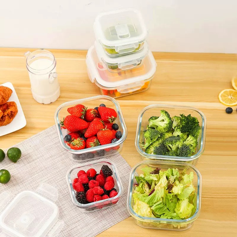 ZPLUS Rectangle Microwave Safe Glass Container Glass Food Storage Glass ...