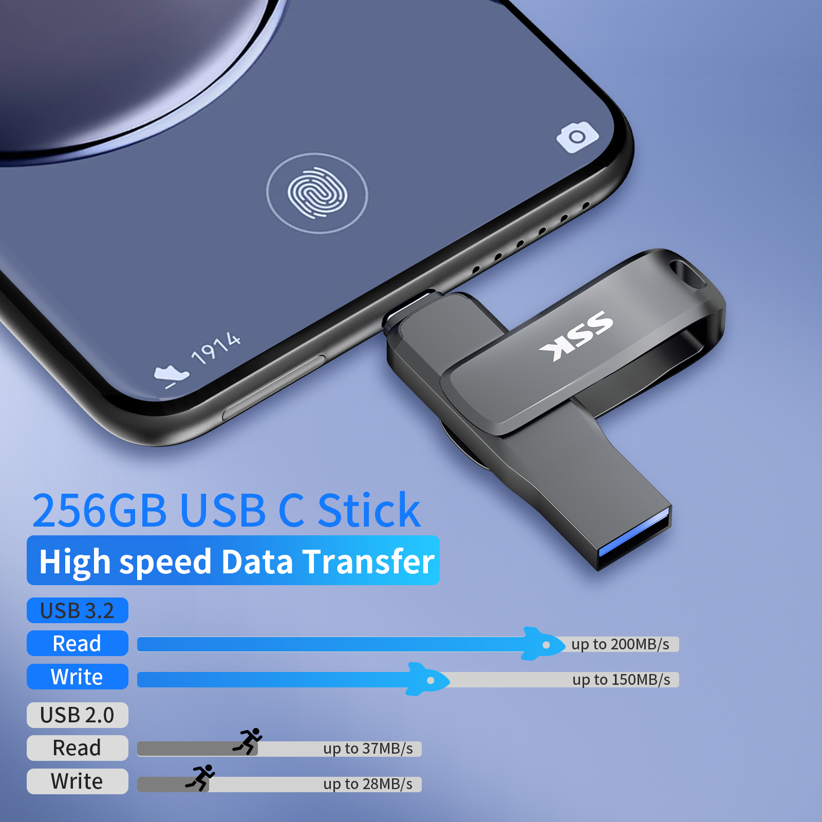 SSK Dual Drive OTG Flashdrive Pendrive Type C USB 3.2 Gen 1 (200Mb/s ...