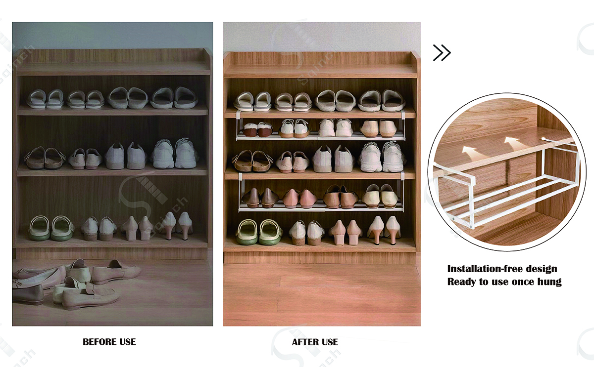Sqinch Shoe Cabinet Layered Partitions Retractable Shoe Rack Expandable ...