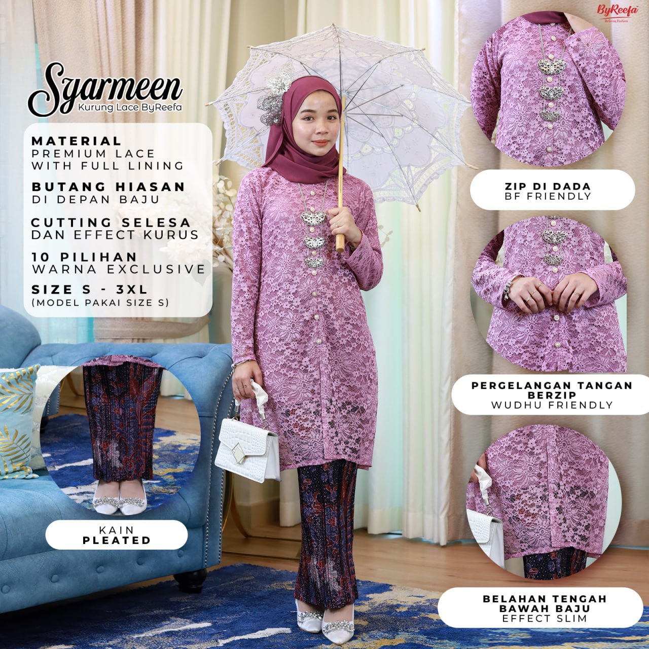ByReefa Kurung Lace SYARMEEN Premium Lace with Lining Kain