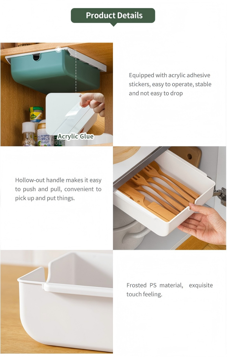 NACHUAN Hidden Drawer Storage Bin Self-Adhesive Under Desk Drawer ...