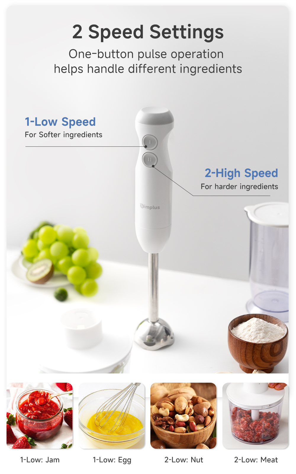 Simplus 4-In-1 Handheld Immersion Blender | Dual Large Jugs | Stainless ...