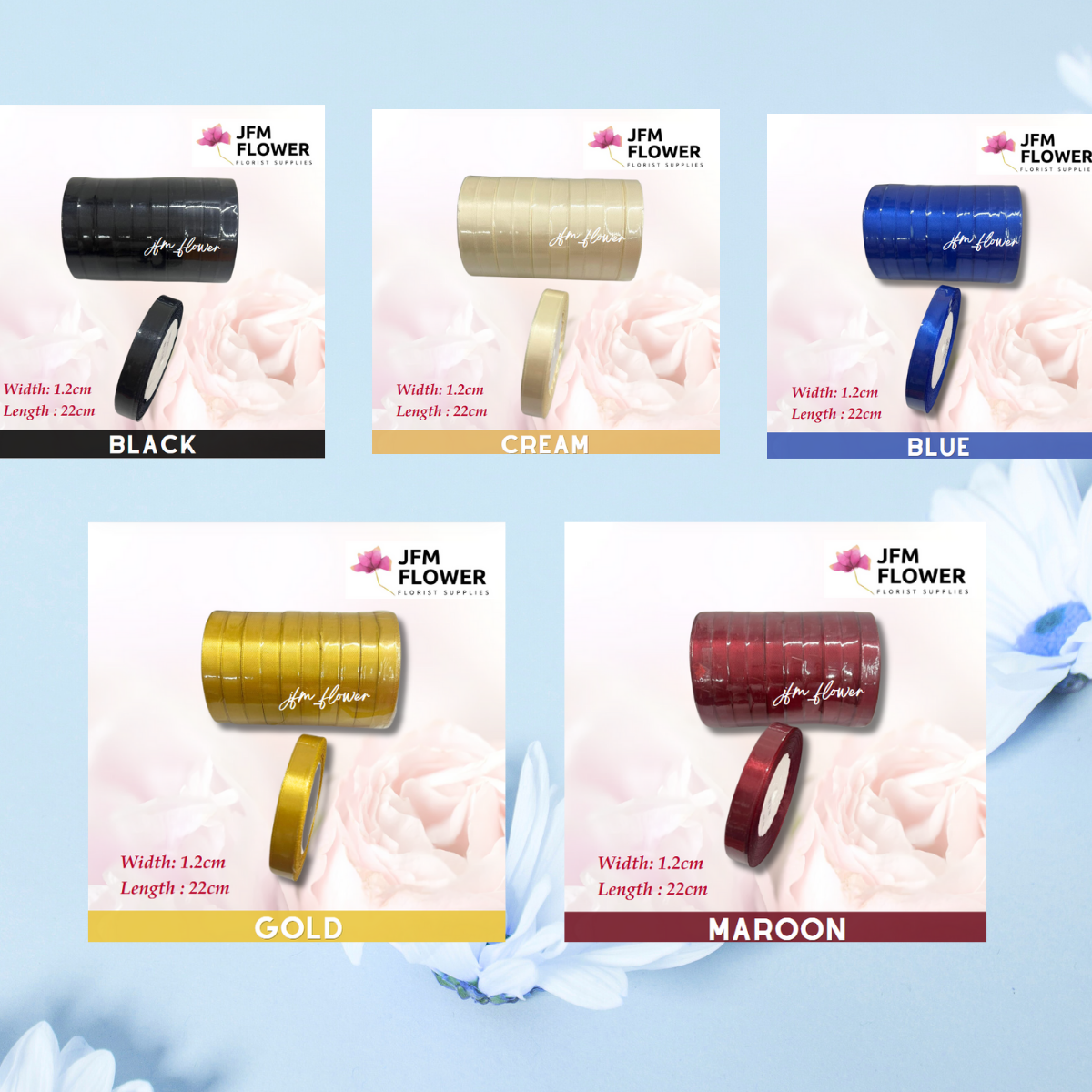 1.2CM x 25YDS Satin Ribbon / Riben Hiasan / Organza Flower Bouquet Roll ...