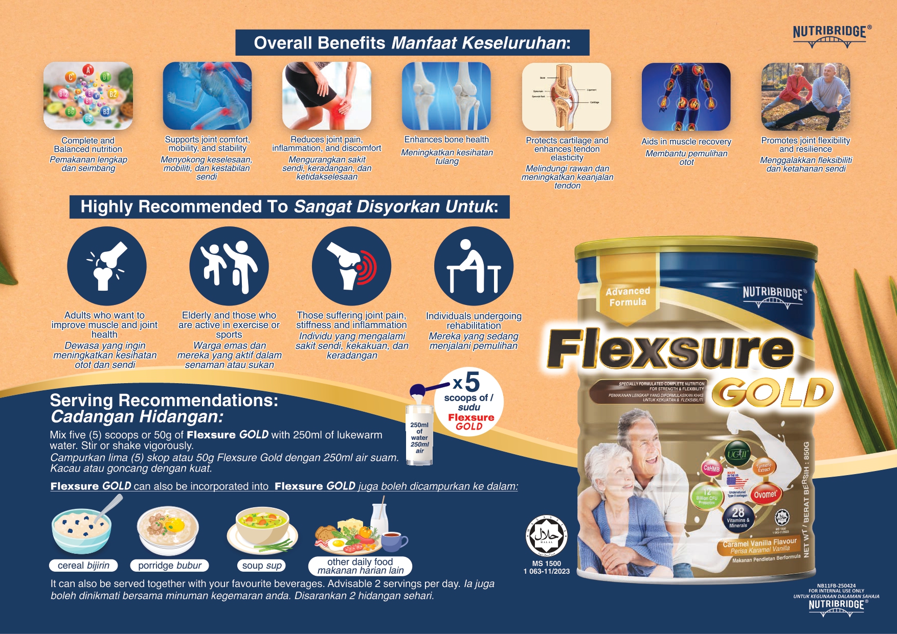 [NUTRIBRIDGE] Flexsure Gold 850gm Milk Powder - For Energy, Muscle ...