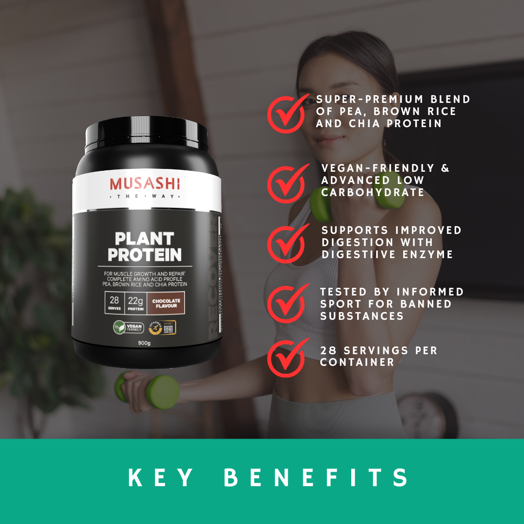 thumbnail interactive-video image 1 of MUSASHI Plant Protein 2kg – Chocolate Milkshake Flavour – Vegan, 22g Protein 1 of 5