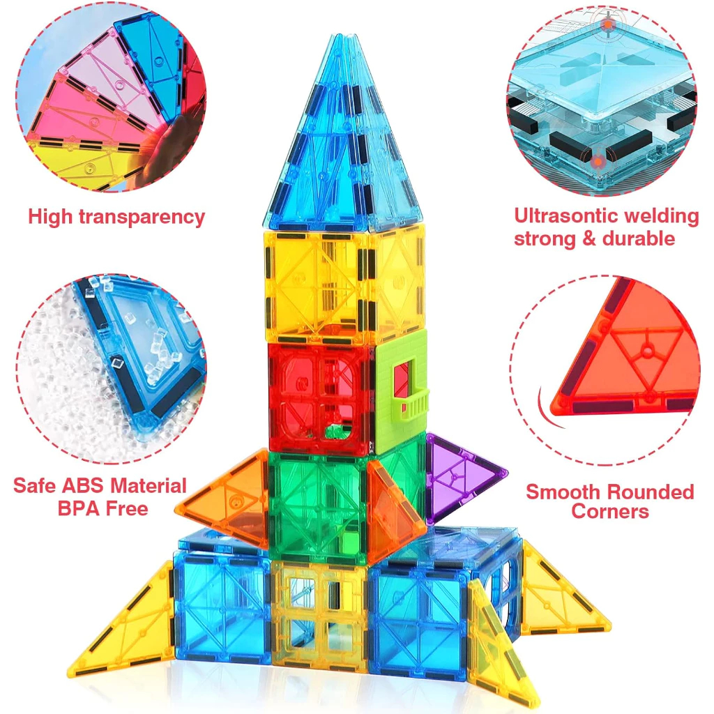 【24H】120pcs Magnetic Tiles Building Blocks Toys Colourful STEM 3D ...