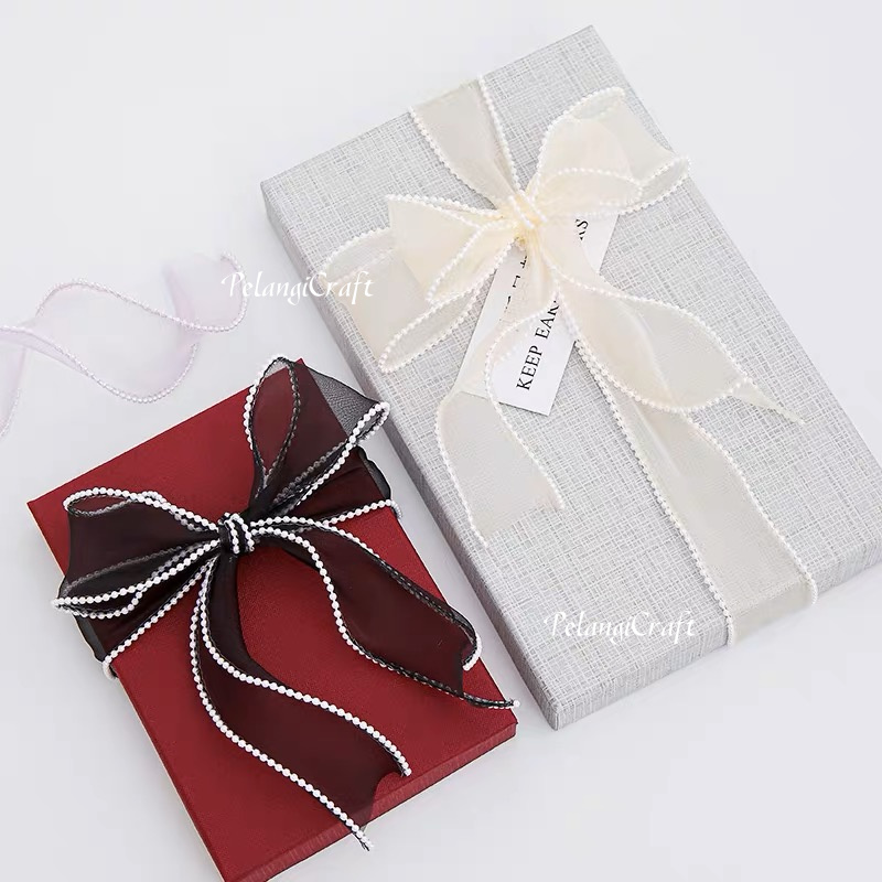 (4.5M) 4CM PEARL RIBBON Reben Riben Gift Satin fish tail Organza Flower ...