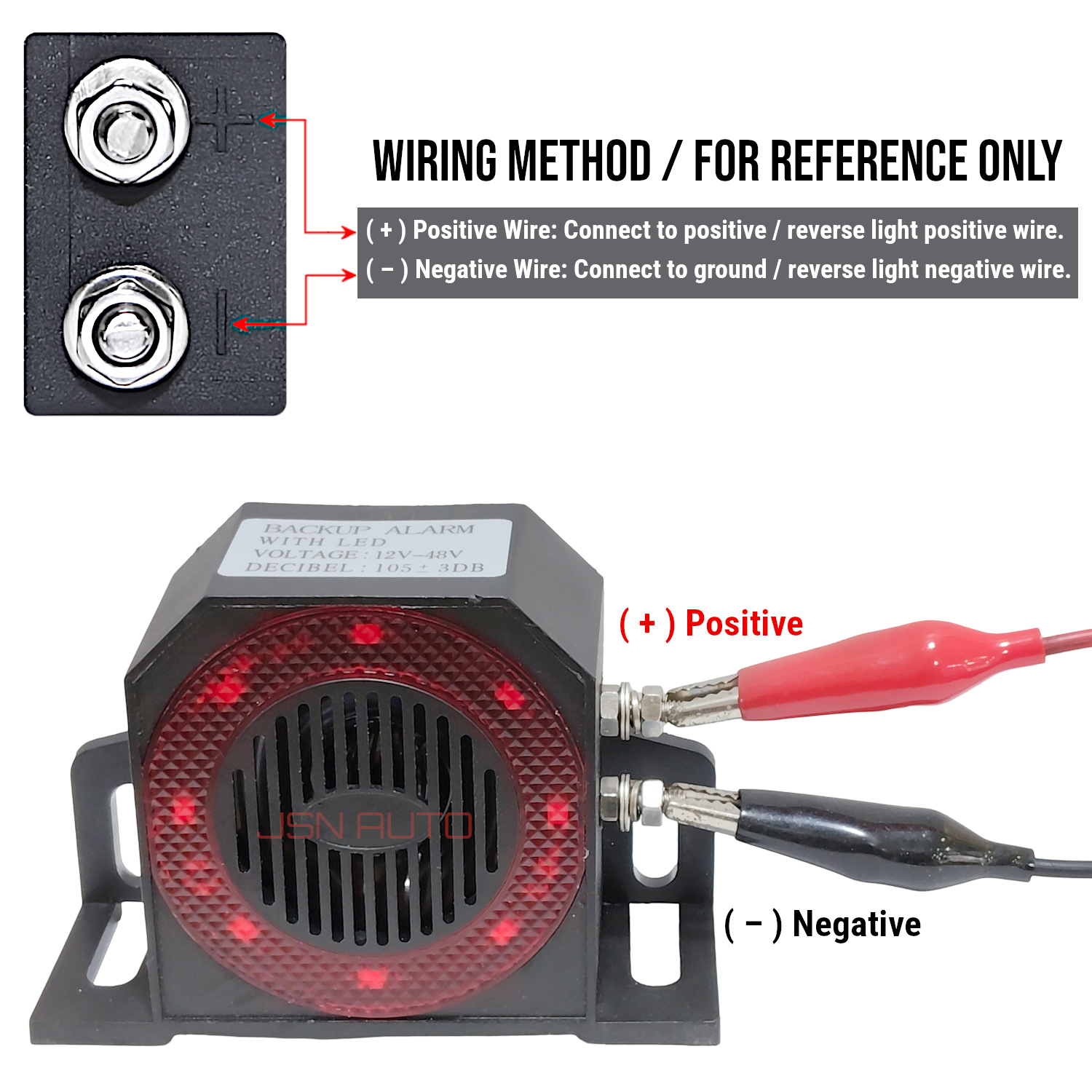 12V~48V Waterproof Reverse Alarm with Red LED Flashing Light 105dB Beep ...