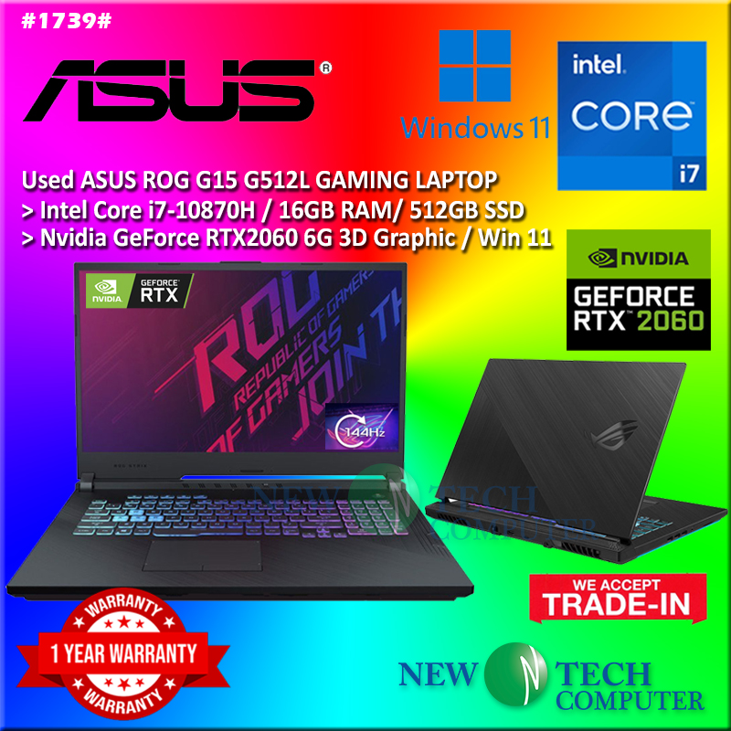#1739 USED i7 ASUS ROG G512L Performance Gaming Laptop intel i7 10870H ...