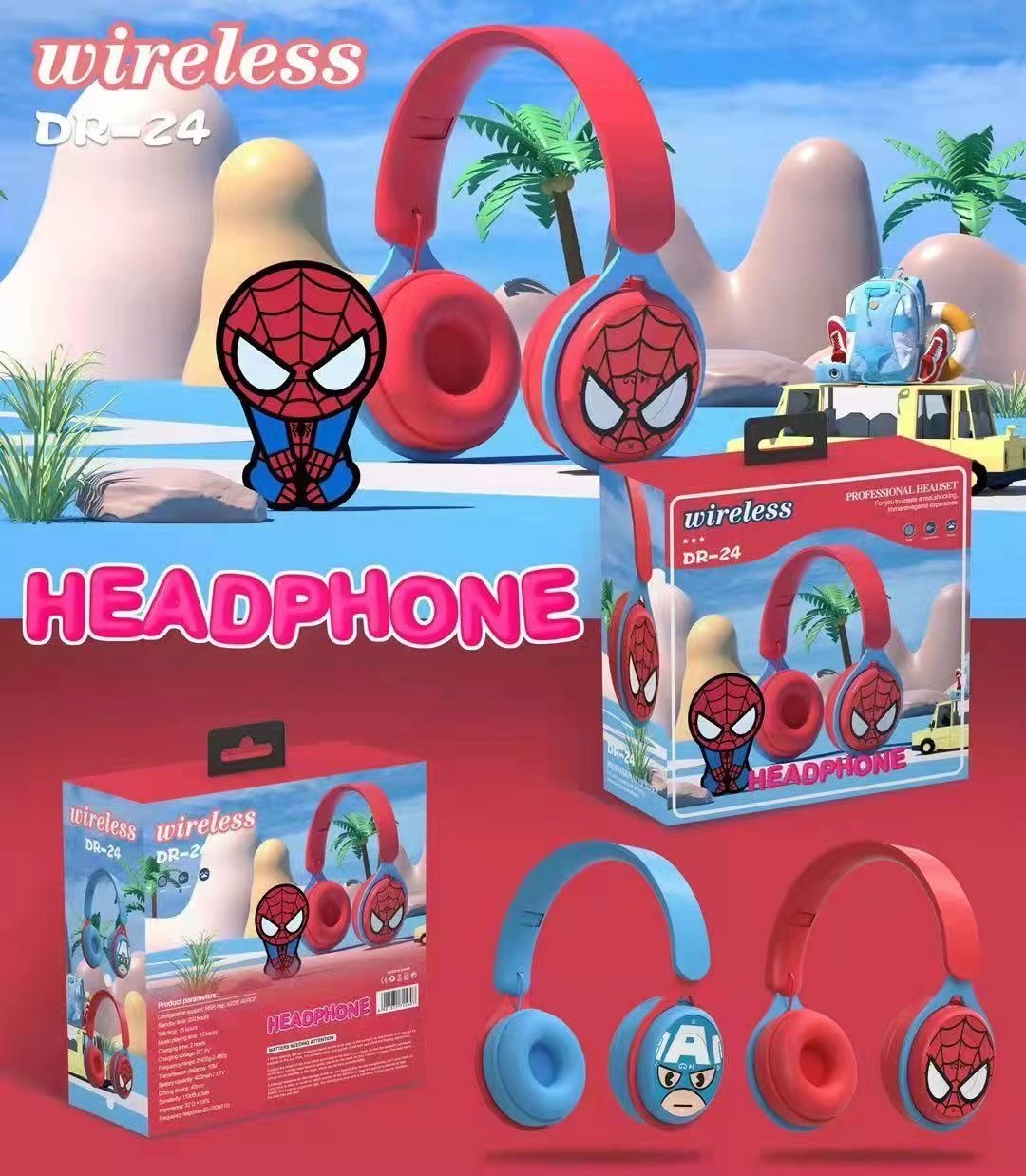 Disney Cartoon Wireless Bluetooth Kids Headsets Foldable Headphones ...