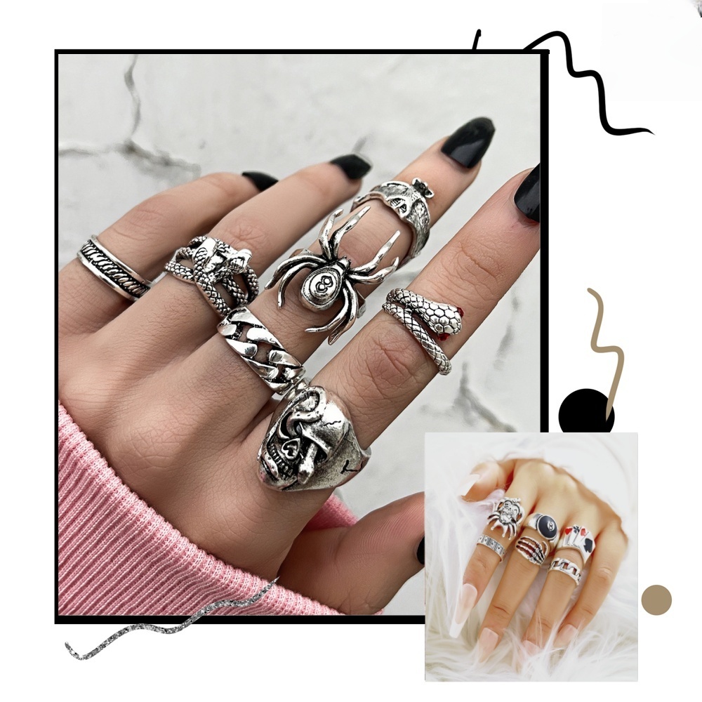 6 piece set-Men's and Women's Universal Punk Finger Joint Ring ...