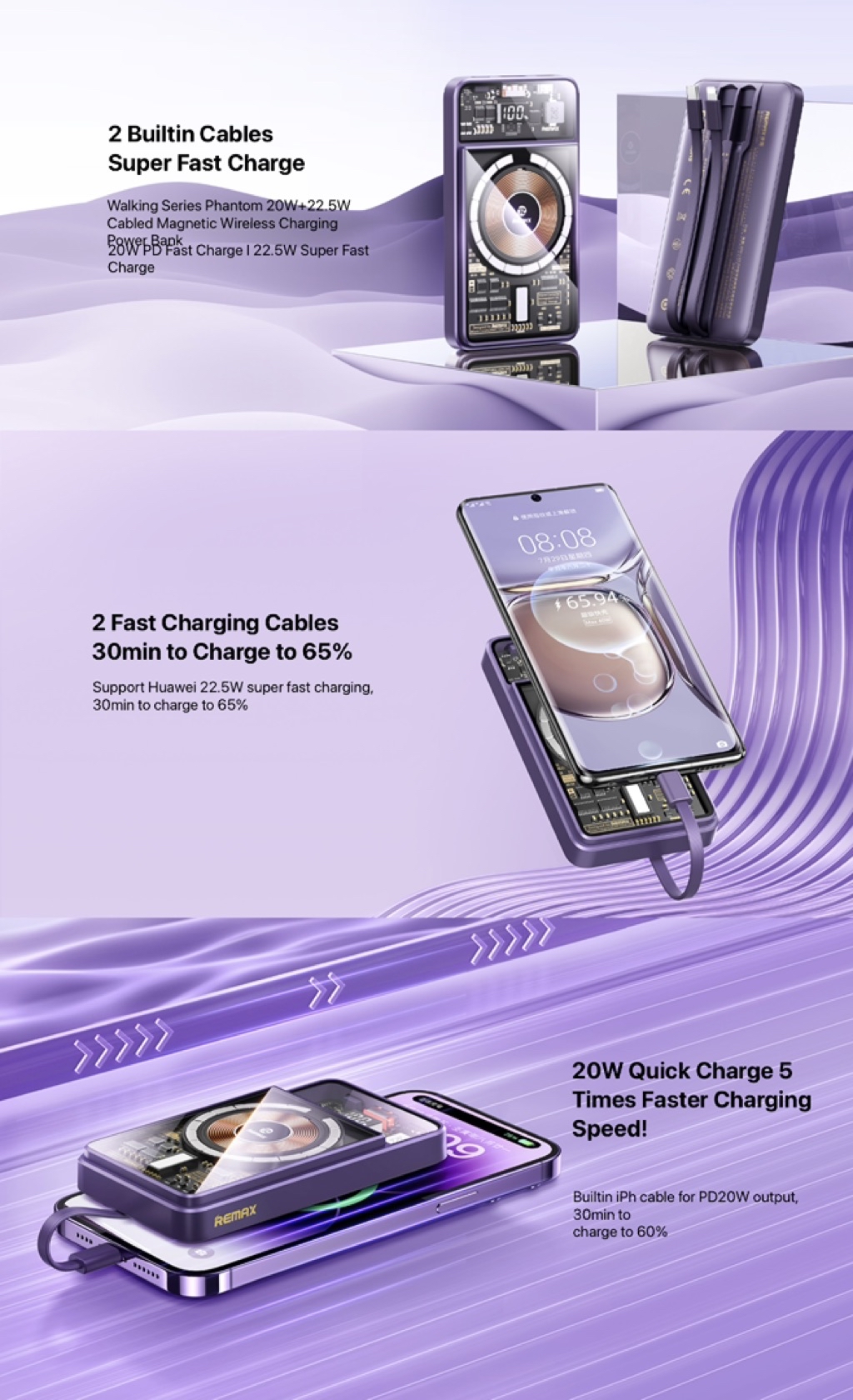 [CCC Certificate] Remax RPP-580 20W+22.5W PD QC 10000mAh Cabled ...