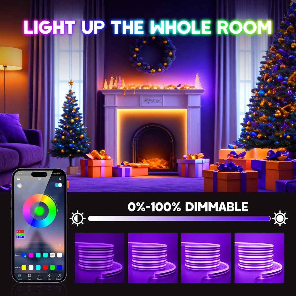 RGB Neon Light Strip with APP and Remote Waterproof Music Sync Mode for ...