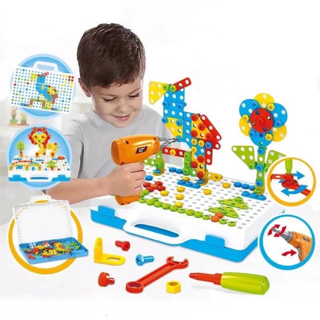 3D STEM Building Blocks Children Electric Drill Toy Set Screw Puzzle ...