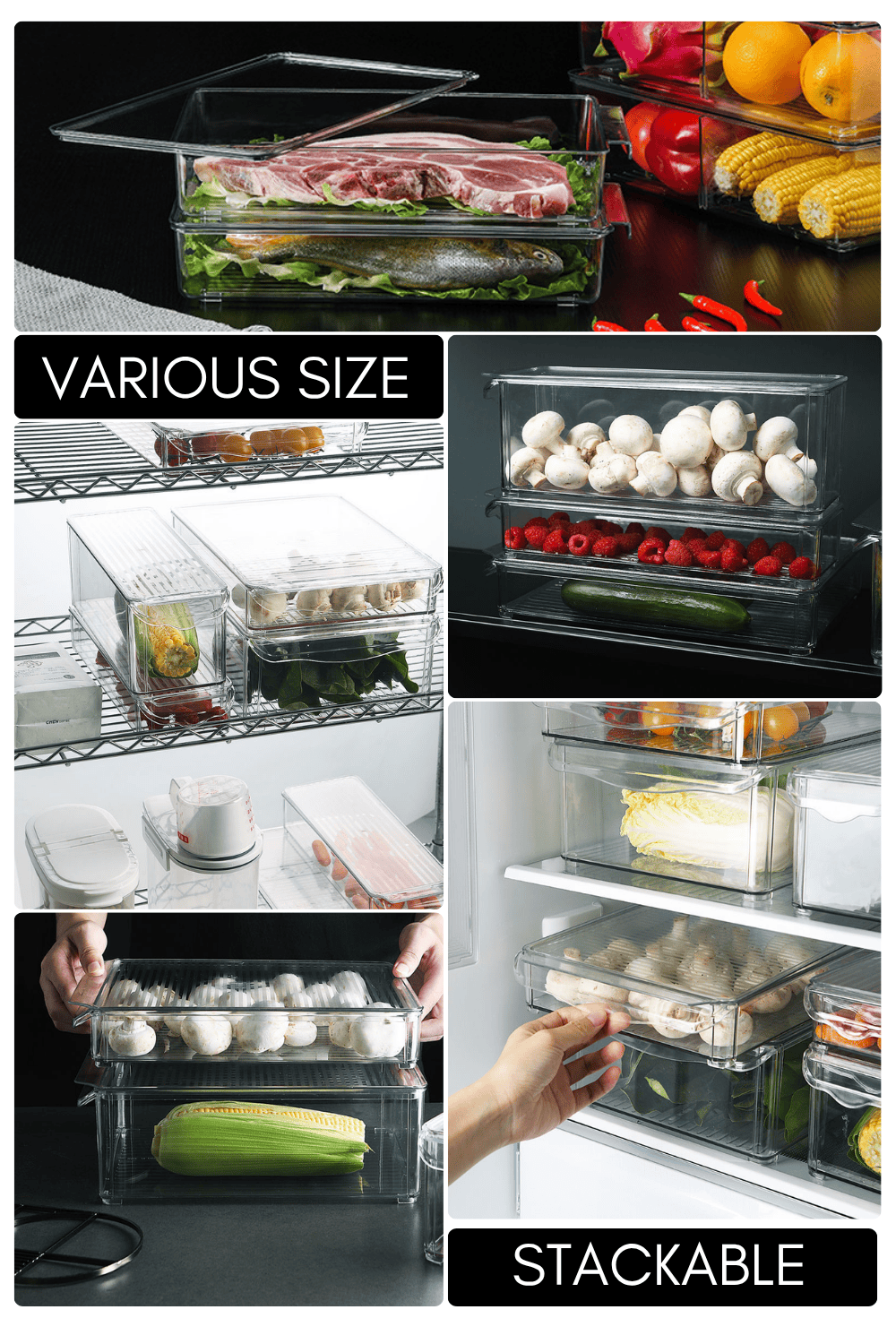 Multi Size Stackable Freezer Storage Organizer with drawer Food Storage ...