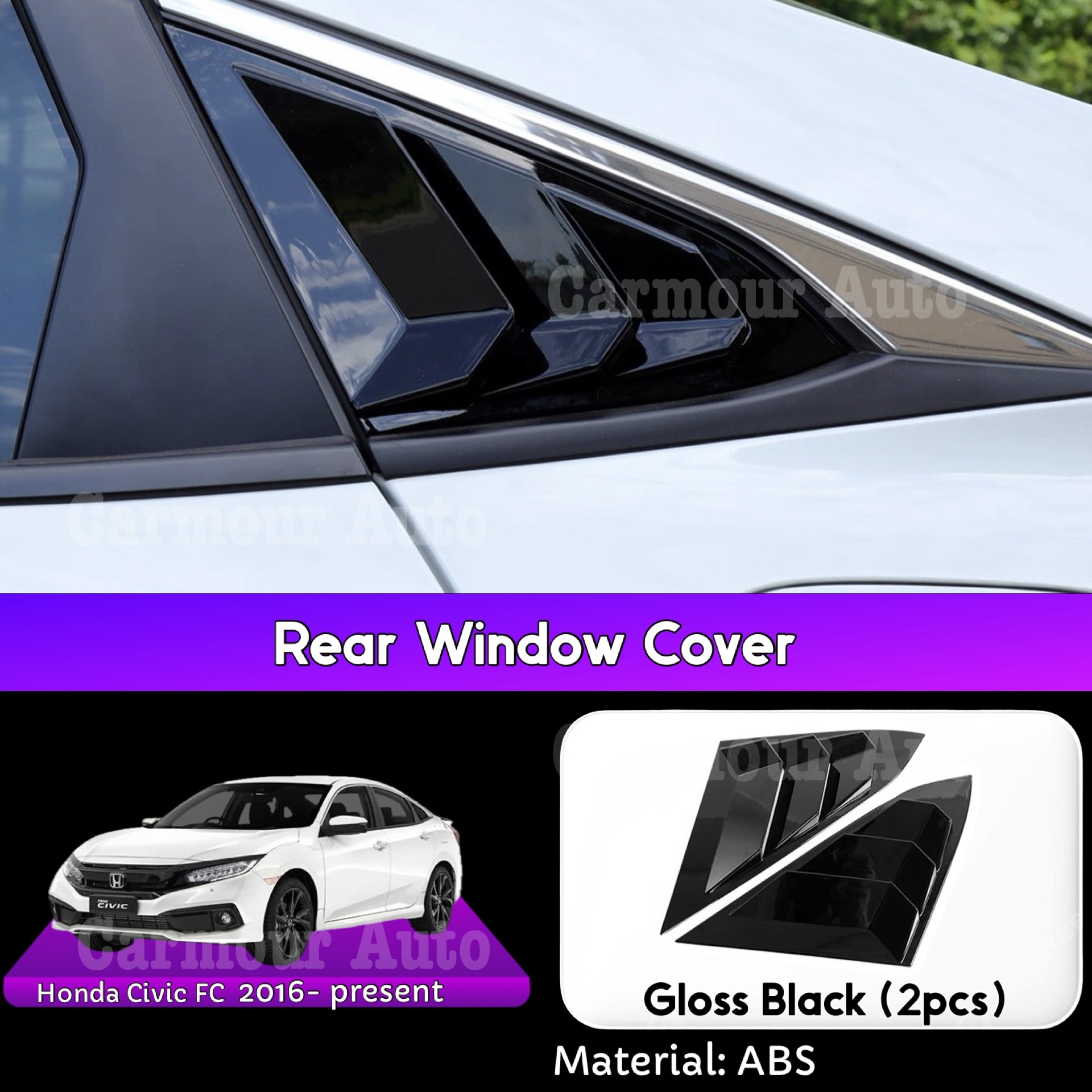 Honda Civic Fc 2016-2020+ Side Louver Cover Rear Window Triangle ...
