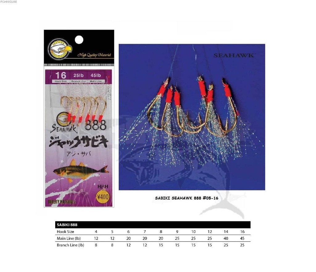SEAHAWK Sabiki 888 Hook Set Bright Tinsel Saltwater Apollo 6pcs Fishing ...