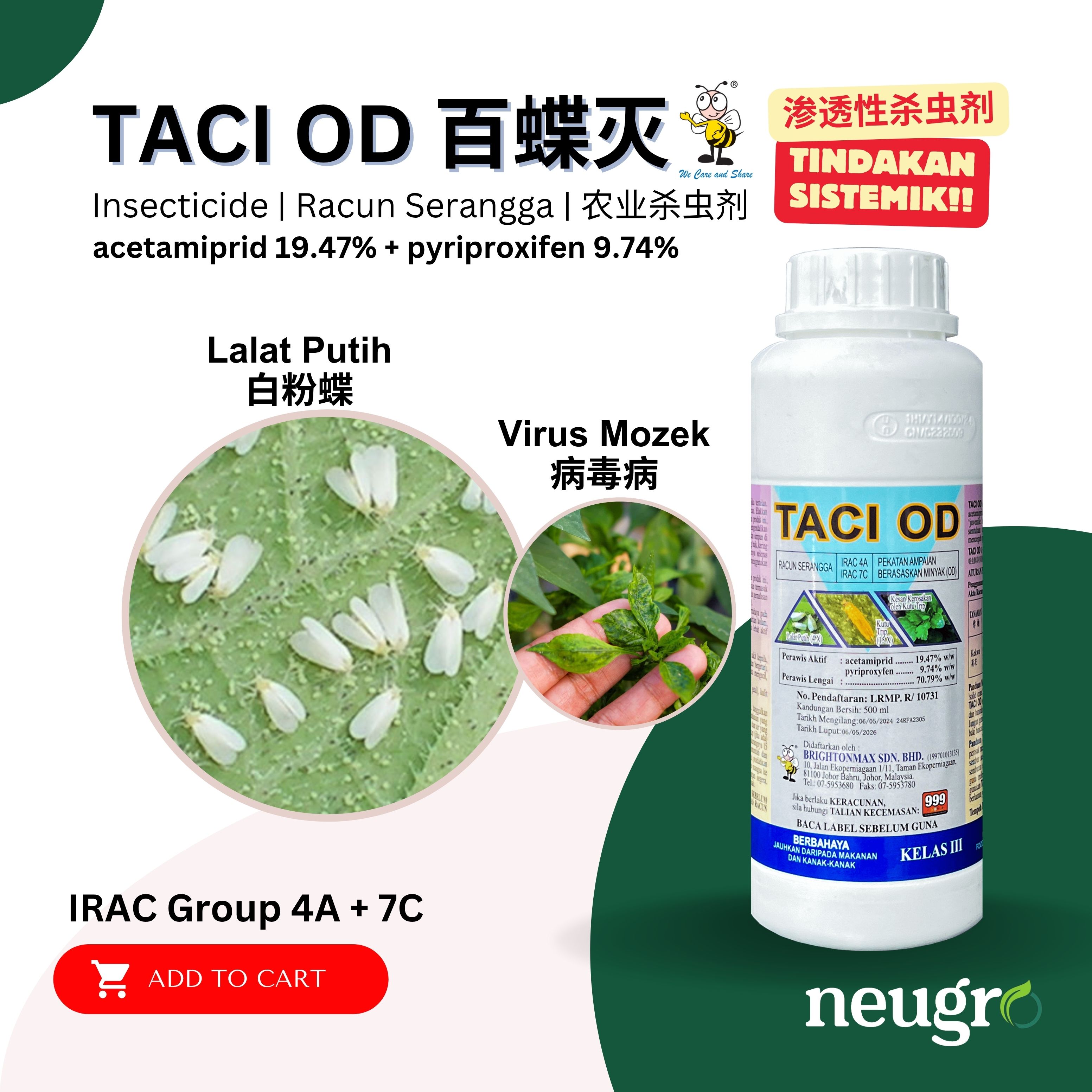 Brightonmax TACI OD 500ml Acetamiprid 19.47% Pyriproxifen 9.74% Racun ...