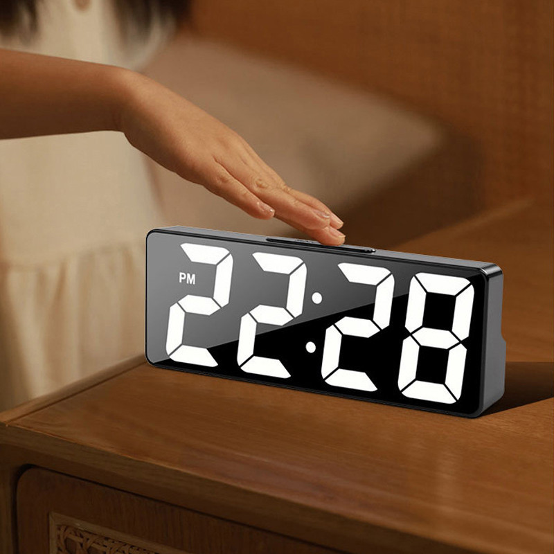 LED Mirror Table Clock Digital Alarm Snooze Display Time Desktop ...