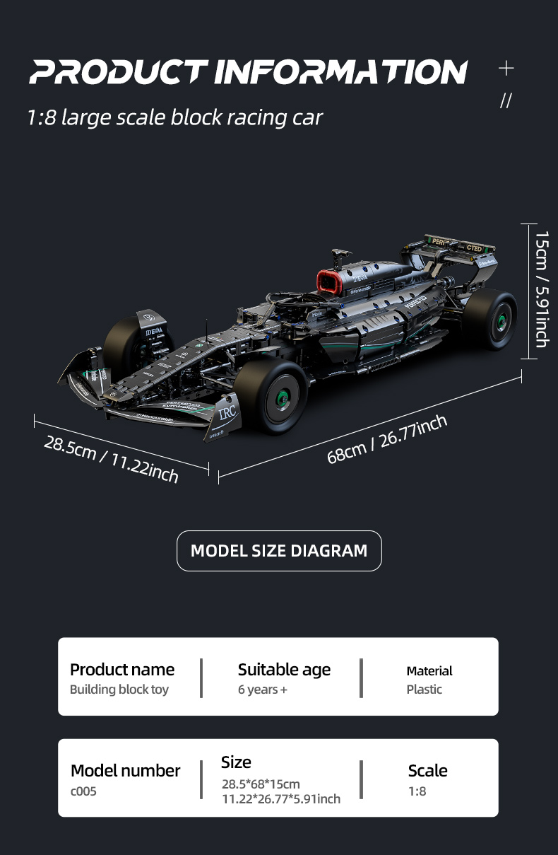 1:8 F1 Formula Racing Car Building Block Toy, DIY Technical Assembly ...