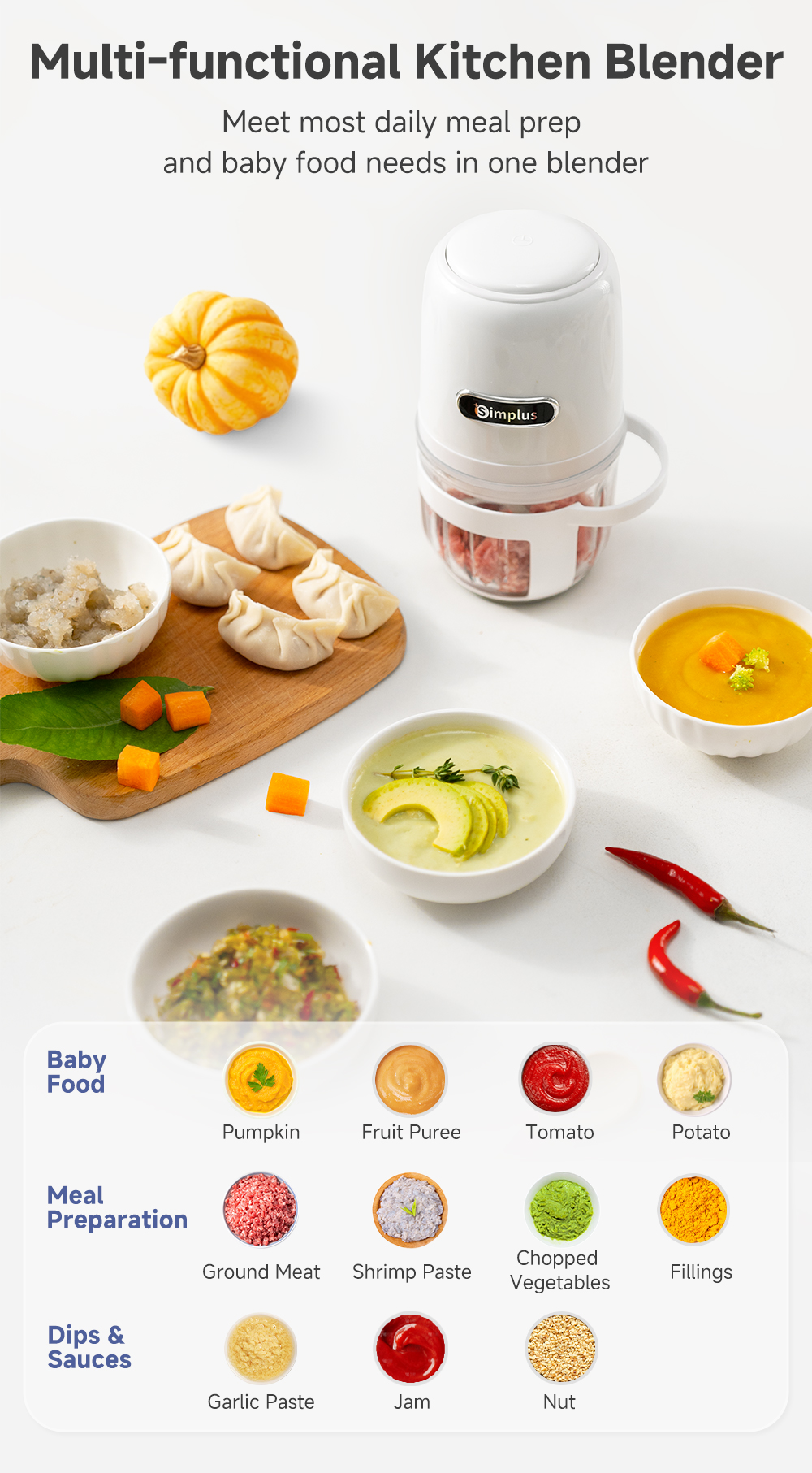 Simplus Baby Food Processor丨0.4L Mini丨304 Stainless Steel丨Food-Grade ...