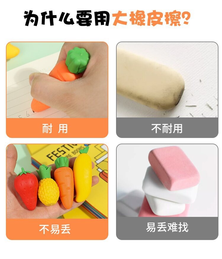 Creative Big Fruit Eraser Big Carrot Strawberry Mango Student Study ...
