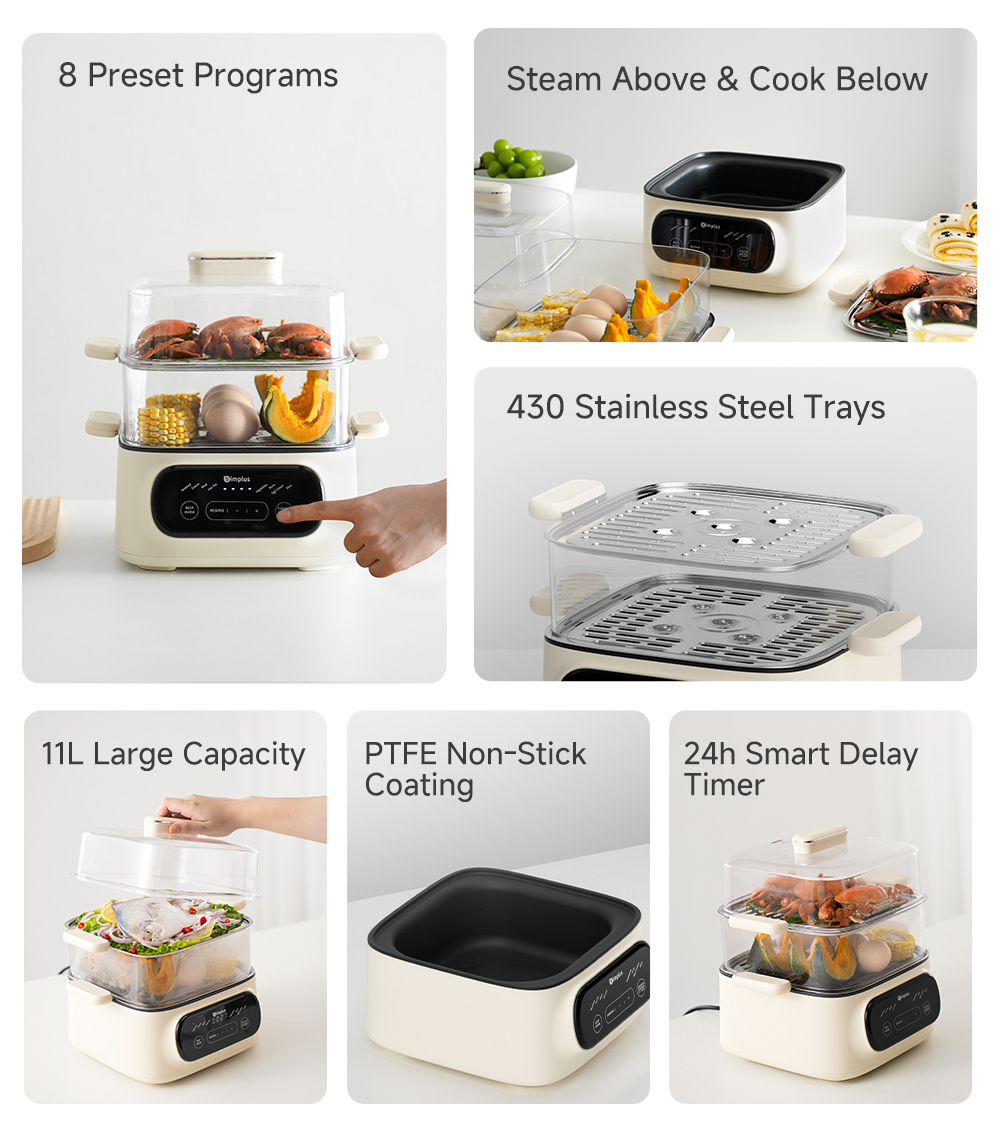 Simplus Electric Food Steamer | 2-Tier 11L Capacity |2-in-1 Steam and ...