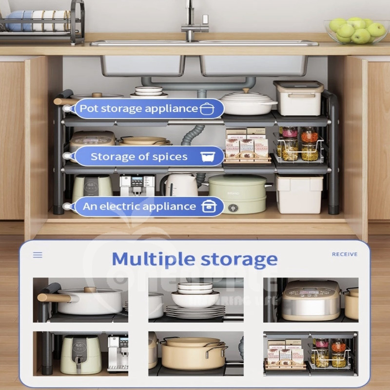 UPGRADED VERSION 1L & 2L Extendable Stainless Steel Under Sink Rack ...