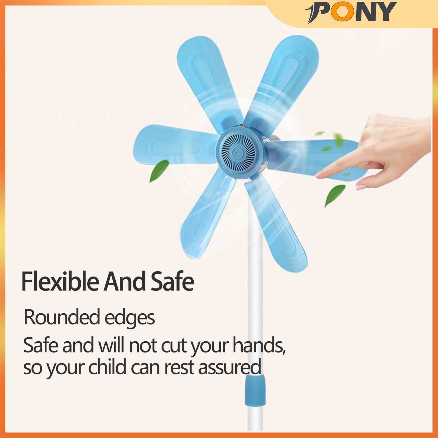 Pony Strong Wind 5 Soft Blades Retractable Floor Fan Portable Stand Fan ...