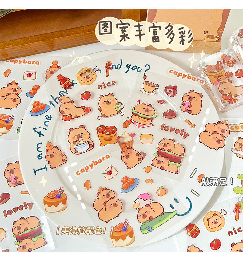 Pelekat 卡皮巴拉手帐贴纸 Capybara Sticker Cute Cartoon 卡通水豚学生DIY贴画防水水杯手机壳粘贴 ...