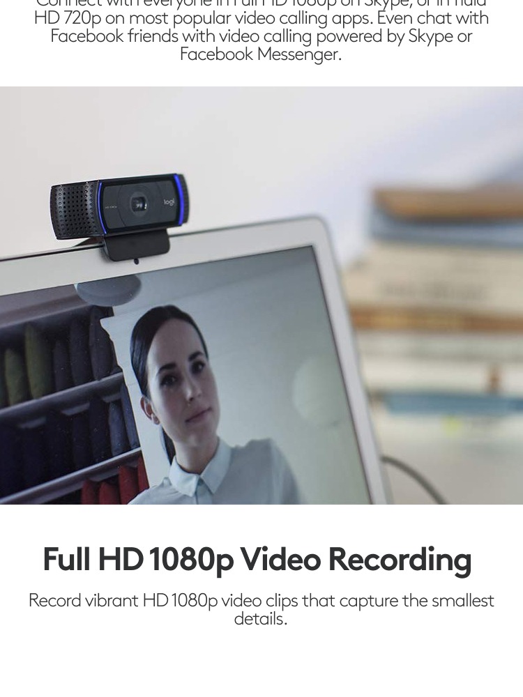 Logitech C920 HD Pro Webcam 1080p Full HD Streaming Camera for