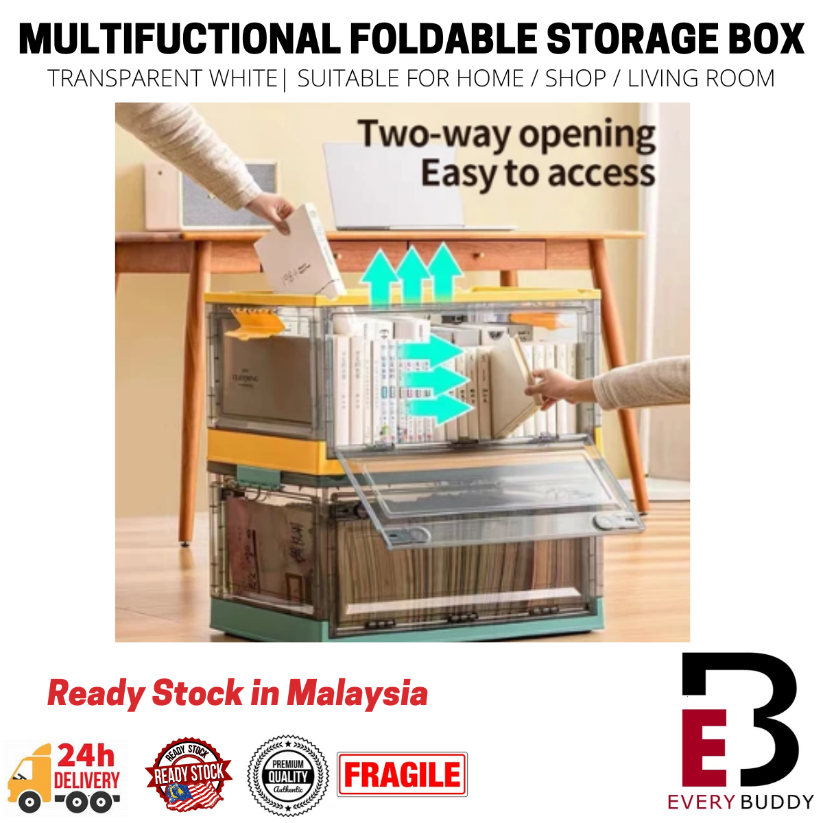 120L Foldable Storage Box With Lid & Wheels Large Capacity Multipurpose ...