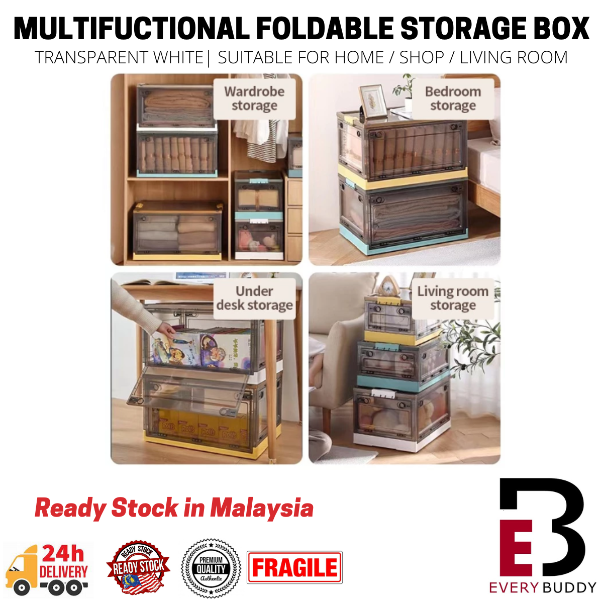 120L Foldable Storage Box With Lid & Wheels Large Capacity Multipurpose ...