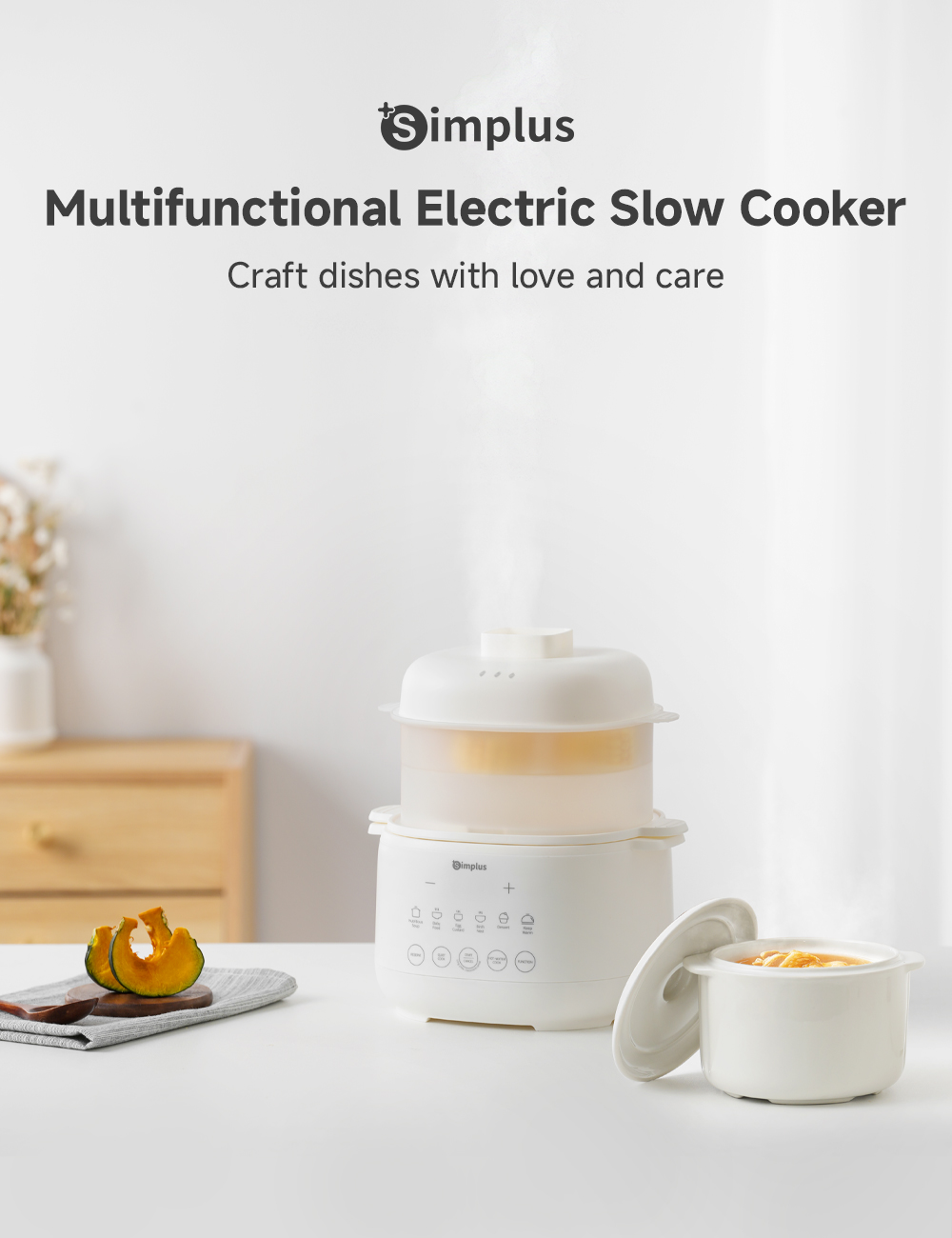 Simplus Electric Slow Cooker丨1L Stew Pot丨Double Boiling丨Smart Preset ...