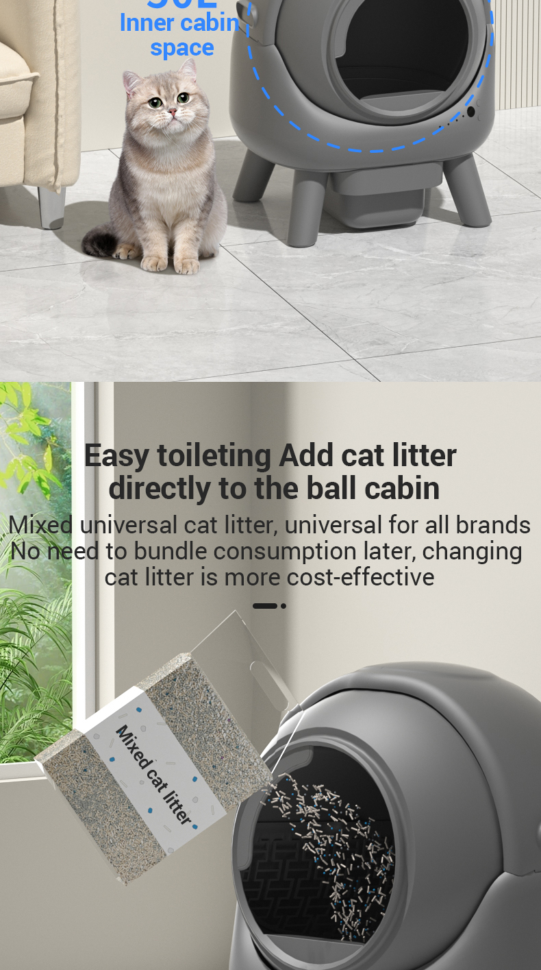 els pet Smart Cat Litter Box Automatic remote APP control 50L large ...