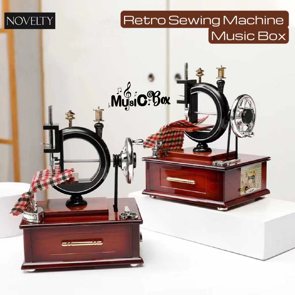 Retro Sewing Machine Music Box Kotak Muzik Klasik Vintage Antique Home ...