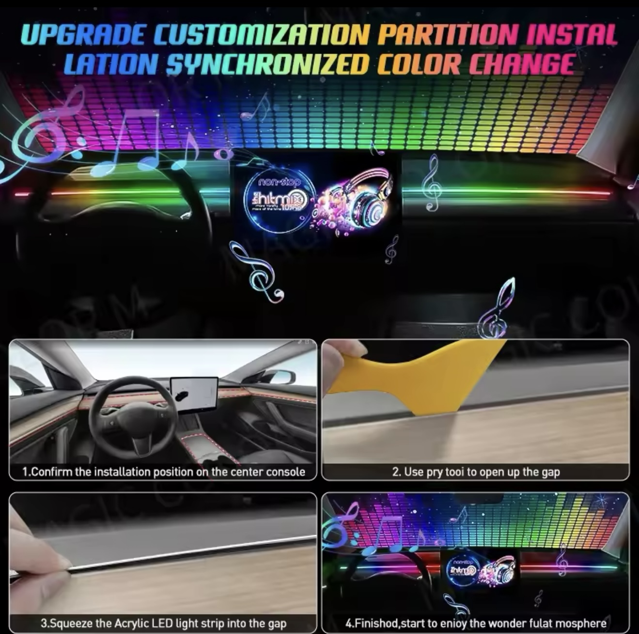 Universal Car Ambient Lights LED Interior RGB Symphony Atmosphere Lamp ...
