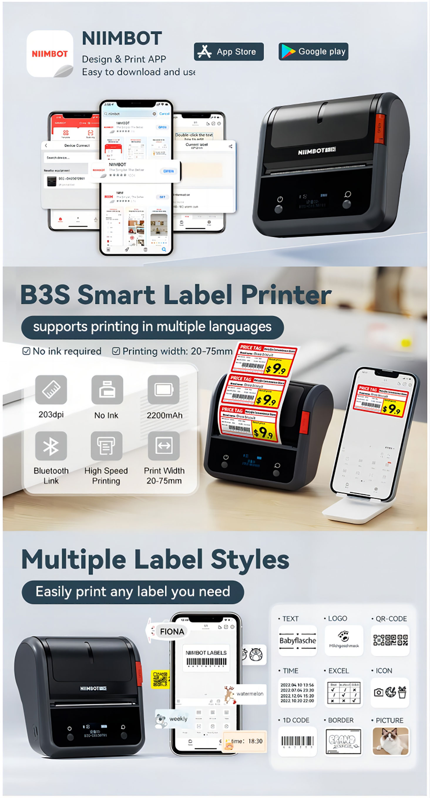 NIIMBOT B3S White series color label paper thermal sticker food ...