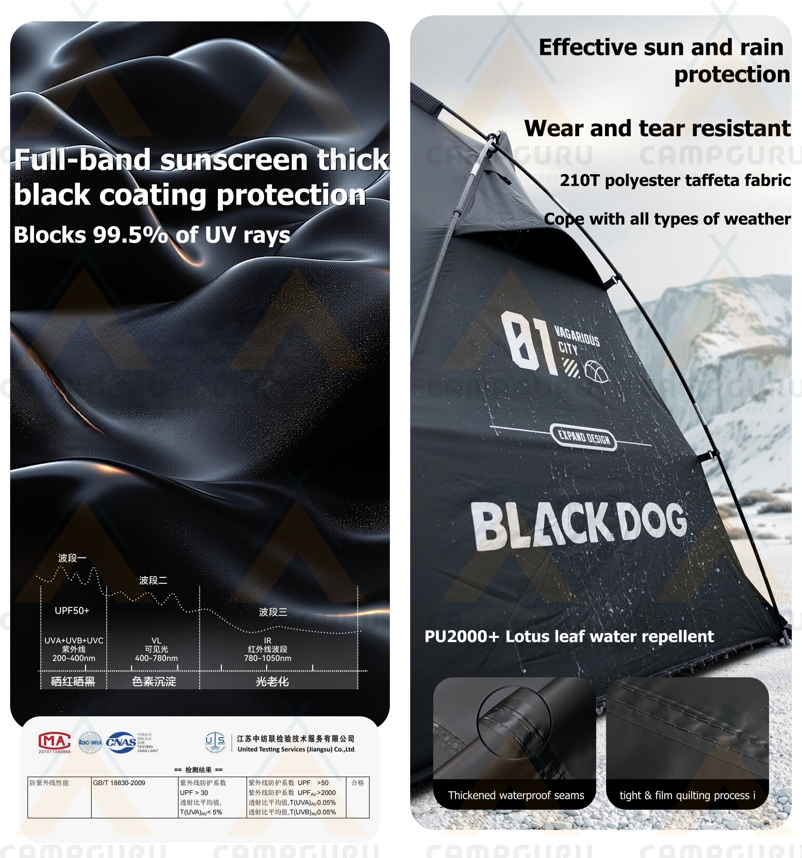 Blackdog WONDERLAND Series Modular Dome Tent Tactical Black Coating ...