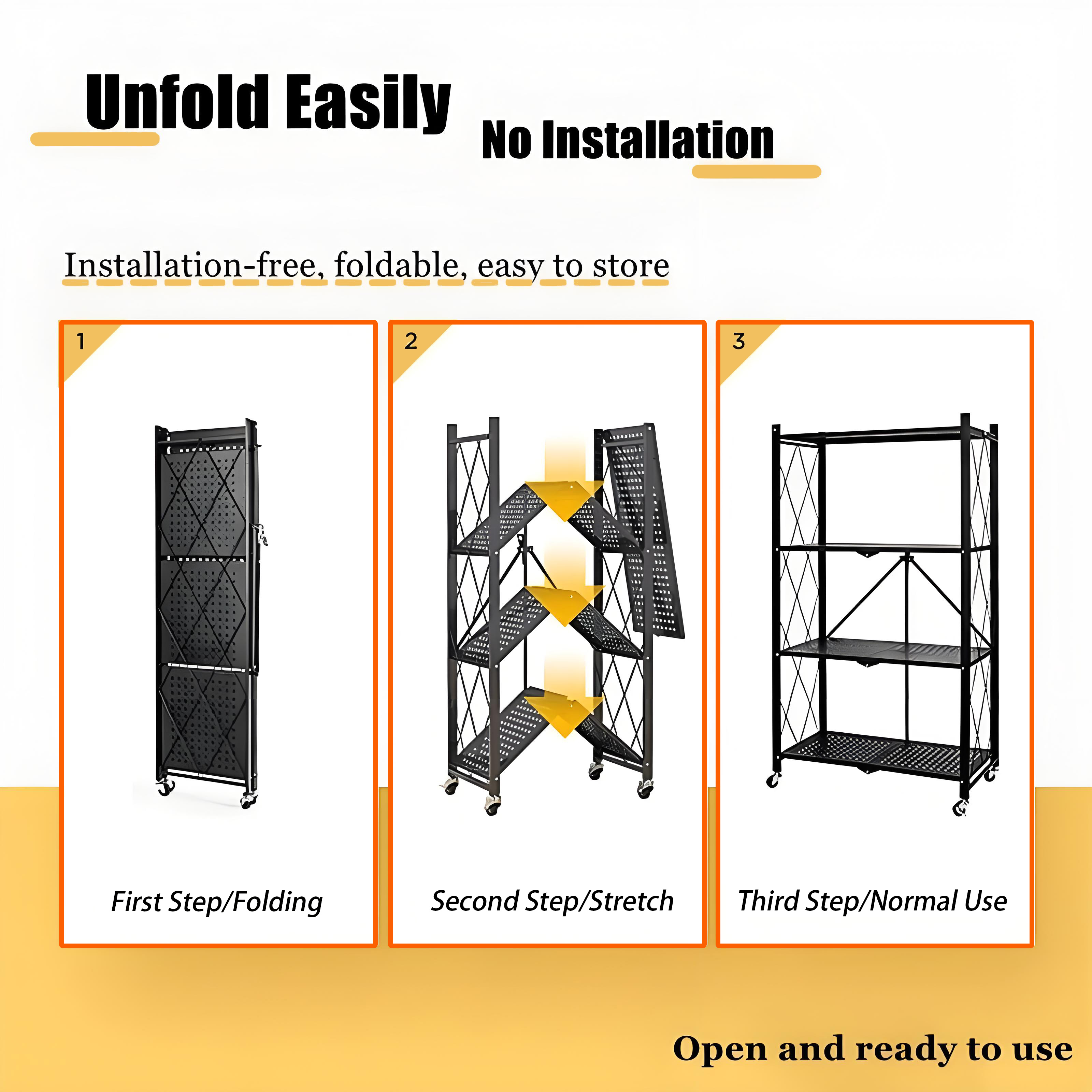 Foldable Storage Rack With Wheel Rak Dapur Rak 3/4/5 Kitchen Bathroom ...
