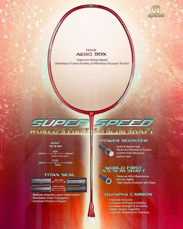 APACS Racket WORLD'S SLIMMEST SHAFT 5.5mm SUPER SPEED ( 100% Original ...
