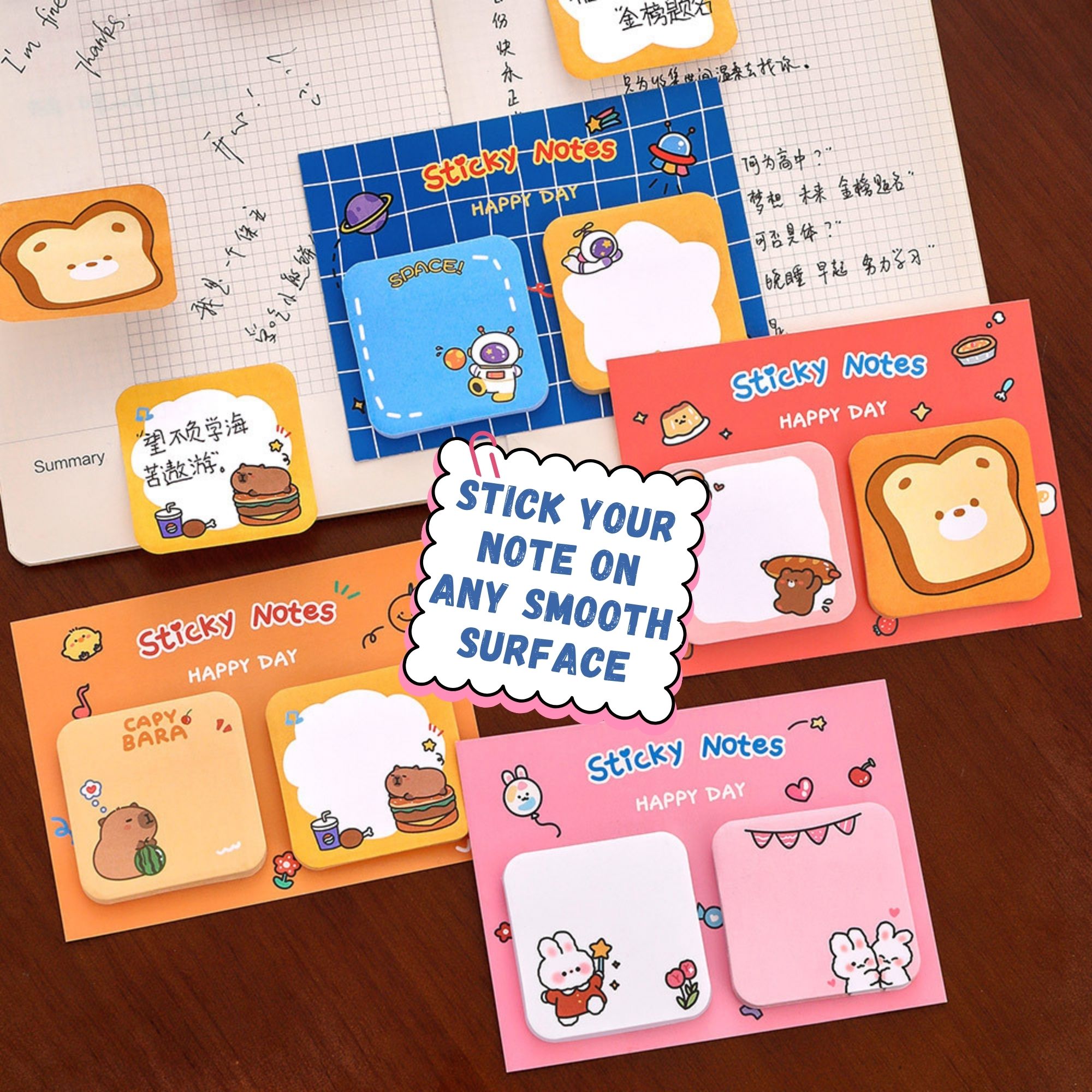 Cute Sticky Notes Cartoon Sticky Memo Pads Small Self-Stick Memo Note ...