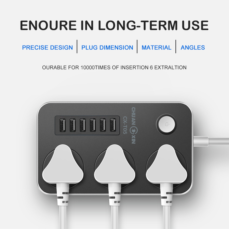 6 USB Port 3 Universal Power Strip Extension Plug Power Socket Electric ...