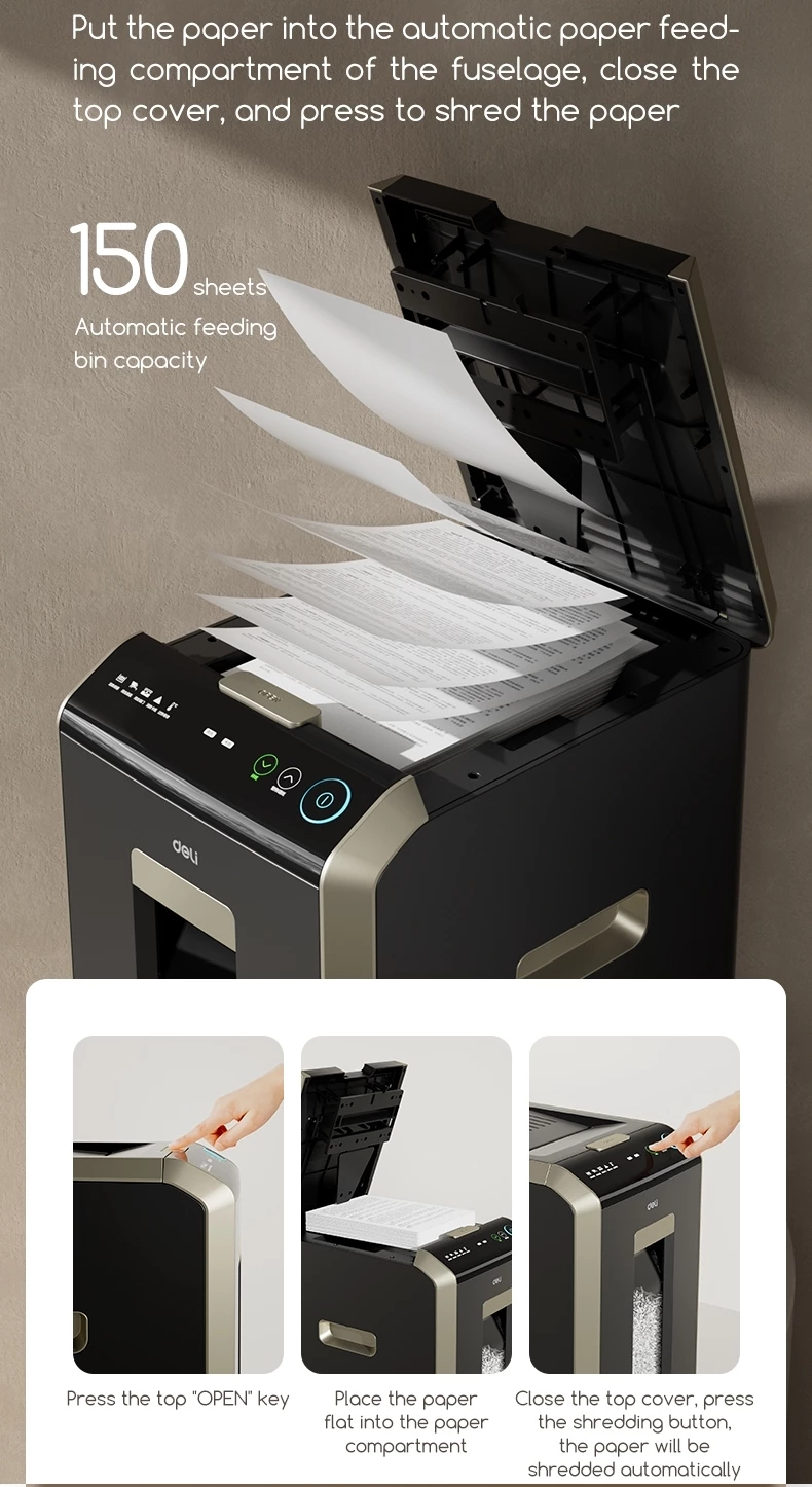 Deli Heavy Duty Auto Feed Paper Shredder Built In Castor Cutter Machine ...