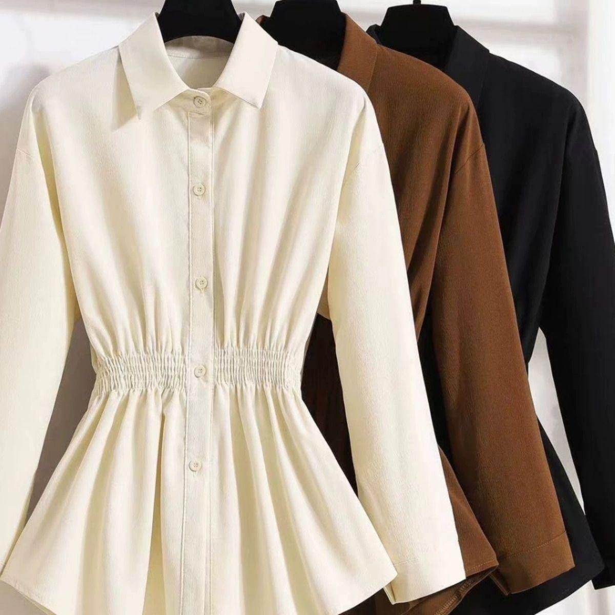 Women's Shirts Long Sleeve Black Casual Tops Oversized Office Lady ...