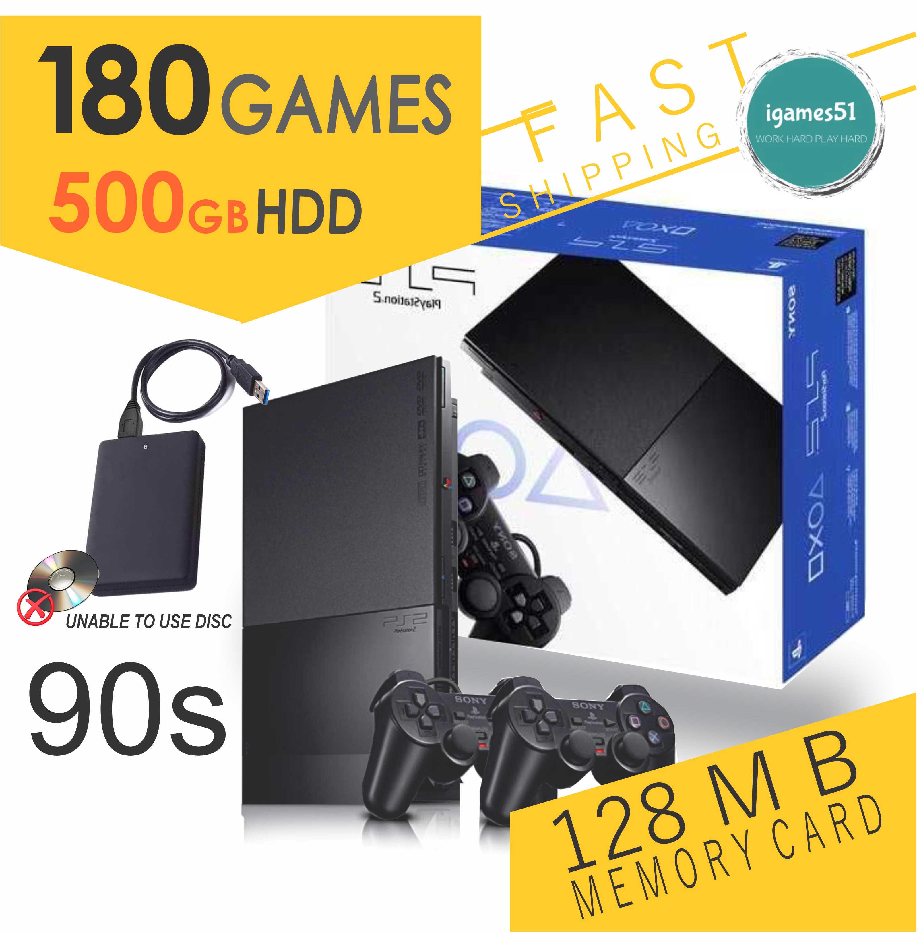 PS2 FMCB FULL SET + 180 GAMES + 500GB HDD + 2 CONTROLLER + 64MB MEMORY ...