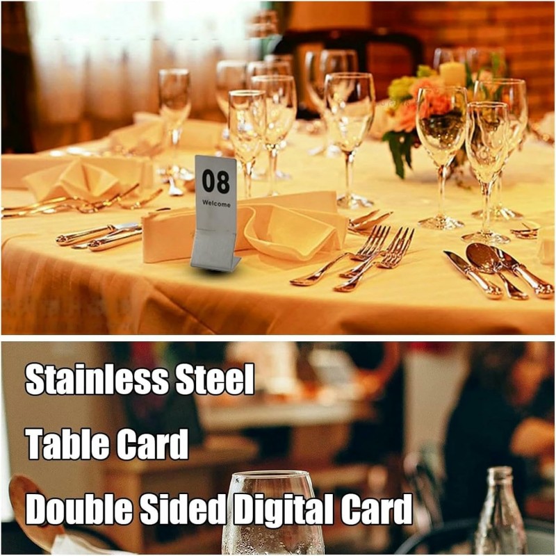 NO.1-60 Stainless Steel Table Number Plate Card Double-Sided Restaurant ...