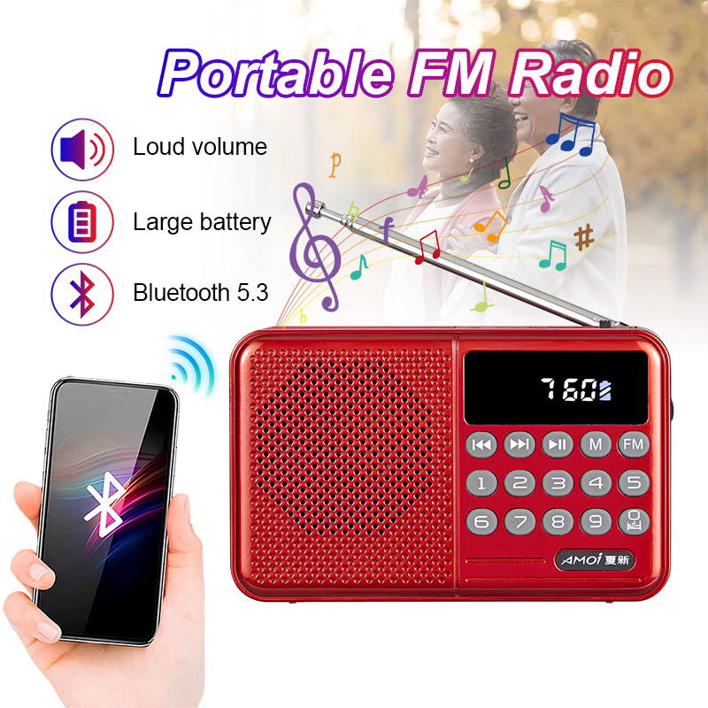 Portable Bluetooth FM Radio Speaker Rechargeable USB TF MP3 Digital U ...